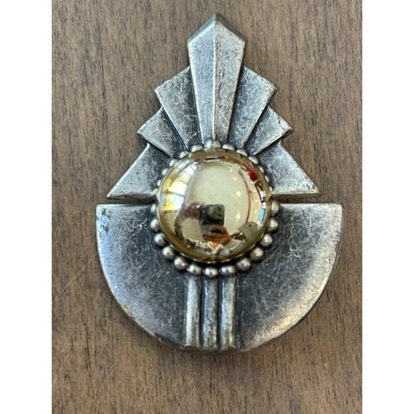 Vintage Handmade Metal Brooch With Gold Tone Metal Center, Mixed Metal, Two Tone - Picture 1 of 5